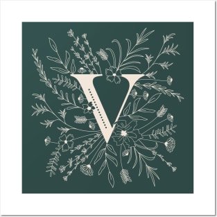 Botanical Letter V (Forest Green) Posters and Art